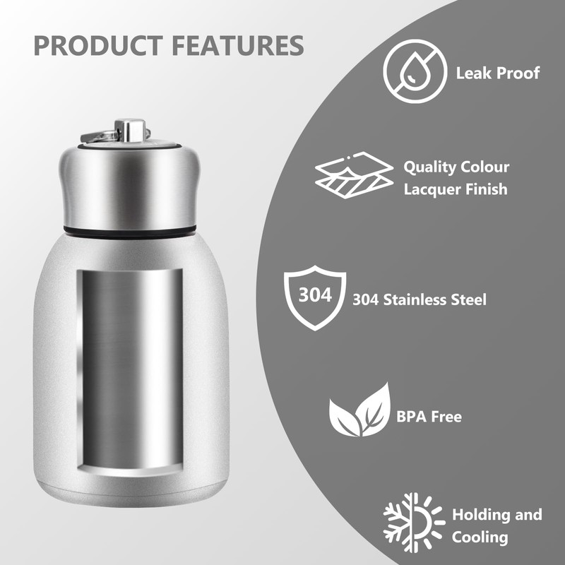 Boziee 280 ml Small Stainless Steel Thermos Flask, BPA-Free, Portable