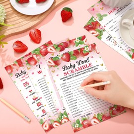 Sherr 320 Pcs Strawberry Baby Shower Games Includes 6 Games Each 50 Sheets with 20 Pencils Includes Baby Descriptions and Wishes Game Guess Who Bingo Word Search