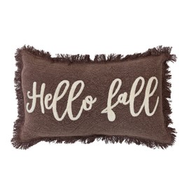 Creative Co-Op 20' L x 12' H Stonewashed Cotton Tufted Lumbar Pillow w/Fringe Hello Fall, Brown & Cream Color