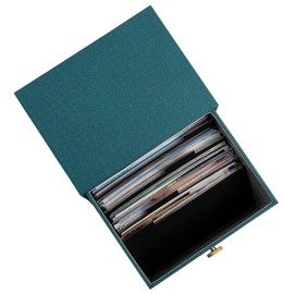 Exacompta Office By Me 78603E Drawer Photo Box with 4 Dividers for Storing A6 Cards or Photos 11 x 15 cm or 10 x 15 cm with Dark Blue Paper with Textile Effect