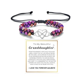 DivaGlamz To My Granddaughter-Infinity Forever Love Heart Bracelet, Natural Emperor Stone Double Layer Purple Beaded Woven Wrap Bracelets Adjustable Mind Peace Gift Jewelry, Large, Stone, no gemstone
