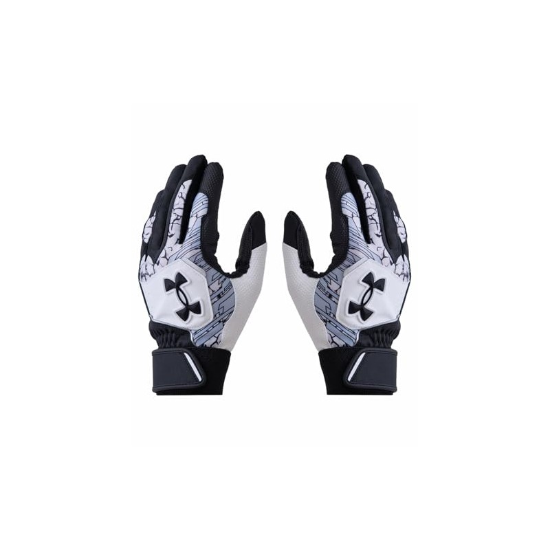 UA Clean Up Batting Gloves 6001310 (002), Black, White, Black,