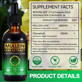 Mullein Tropfen, Königskerzen Tropfen, Königskerzenblatt Tropfen Mullein Leaf Liquid Drops für Lunge zur Lungenreinigung Vegane Schnelle Absorption 60ml (2er pack)