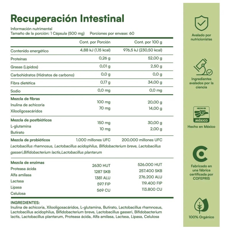 Fórmula 4 en 1 para Recuperación Intestinal | Prebióticos +