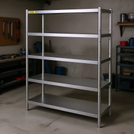 5 Tier Stainless Steel Shelving 47.5x18 Inch Heavy Duty Rack Adjustable for Garage Storage Commercial UseNumber of Layers: 5 Layers, size: Size 48 inch