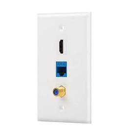 IBL- 3 Port Wall Plate with Coaxial TV Cable F Type + Cat6 Ethernet + HDMI Keystone Female to Female Jack in White