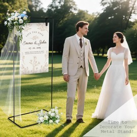 Drtenvd Wedding Welcome Sign Stand, Adjustable Wedding Sign Holder, 68”x 30”x 20” Heavy Duty Easel Stand for Signs, Welcome to Our Wedding Sign Stand with Leather Hanging Strap, for Sign Poster, Floor Standing