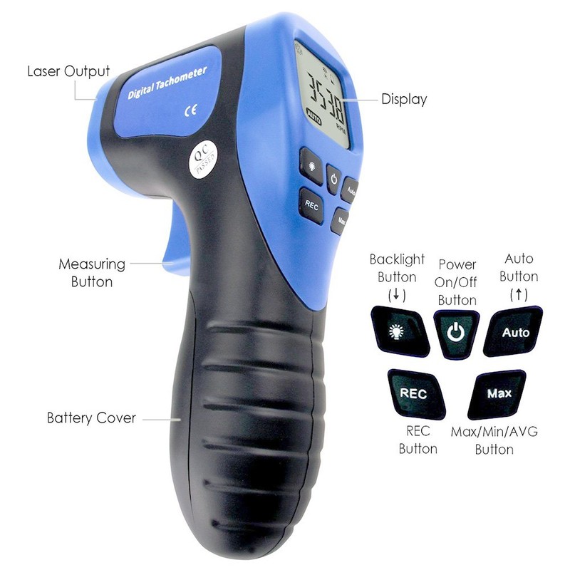 RGBS Digital Tachometer, Non-Contact Digital Tachometer for Automotive, 2.5-99999 RPM