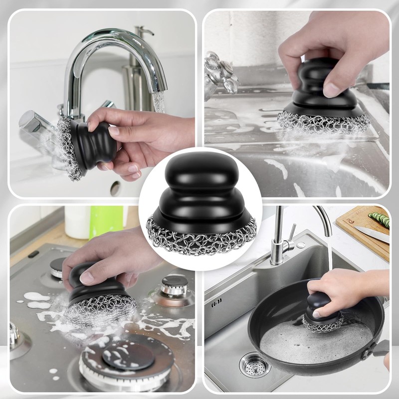 Onewly Cast Iron Scrubber (1Pack Black Coarse Mesh + 1Pack