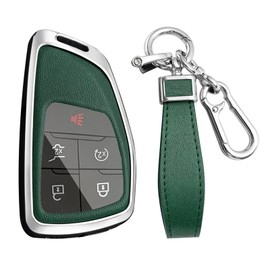 KUNIO Car Key Fob Cover Case Compatible with Chevy Silverado Traverse Equinox GMC Sierra 1500 2500HD 3500HD 2022-2025 Key Holder PU Leather Key Shell Keychain 3/4/5/6/7 Button Accessory-Silver Green