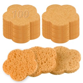 100-Count Facial Sponges Compressed Facial Sponges Natural Facial Cleansing Sponges Pads Cute Flower Shape Exfoliating Sponges for Cleansing Reusable,Best Makeup Gift, Deep Yellow