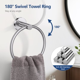 TQKAG Brushed Nickel 5 Piece Bathroom Hardware Accessories Set 23.6" SUS304 Stainless Steel Bathroom Towel Bar Holder Sets Double Post Pivoting Toilet Paper Holder Set Wall Mounted