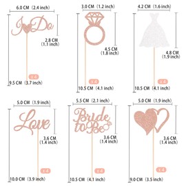 Gexolenu 24 Pcs Bride To Be Cupcake Toppers Rose Gold Glitter Double-Sided I Do Love Heart Diamond Ring Cupcake Picks Decorations For Bridal Shower Wedding Engagement Party Supplies