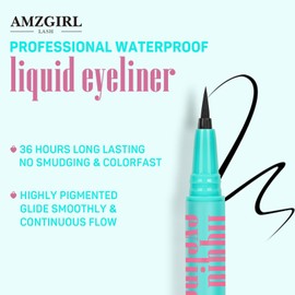 Wasserdichter flüssiger Eyeliner, super schlank, langanhaltend, 16 Stunden Halt, schnell trocknend, rutschfester Eyeliner für Schönheitsliebhaber von AMZGlRL, Schwarz, 0,02 Fl Oz(VN15)