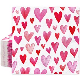  AnyDesign 100Pcs Valentine's Day Paper Napkins Disposable Pink Watercolor Love Heart Luncheon Napkins Dinner Hand Napkins For Party Supplies Table Decor