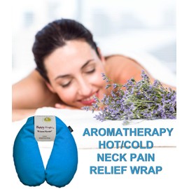 Happy Wraps Microwavable Herbal Neck Wrap - Hot Cold Aromatherapy Neck Warming Pillow - Heating Pad for Migraines, Stress, Gifts for Women, Birthdays, Christmas and Free Sleep Mask - Turquoise