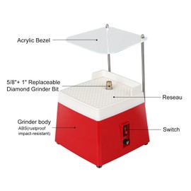 Lifancy Stained Glass Grinder, Portable Glass Grinder with 5/8" + 1" Replaceable Diamond Grinder Bit + Acrylic Bezel (110 V, 65 W,Red)