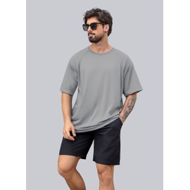 NIASHOT Summer Workout Shirts for Men Quick Dry Tee Shirts Grey L