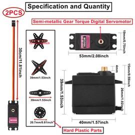 HUAZIZ 2 Pieces Servo Motors Torque Digital Servo Motor High Speed for Smart Car JR Boat RC Helicopter Arduino Raspberry Pi DIY Project