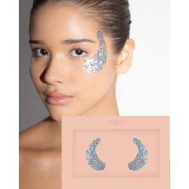 MERCY LONDON Glitter Highlights Sticker in Silver Holographic. Easy Application glitter sticker. For face and body.