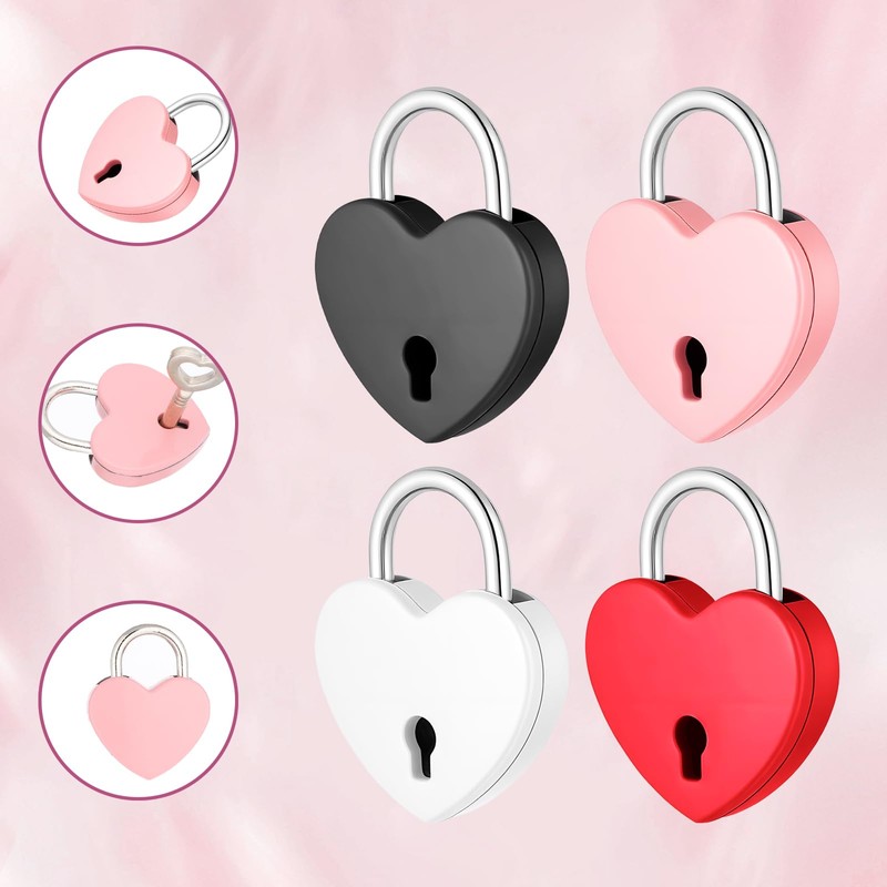 4Pcs Multicolor Mini Heart Locks,Heart Shaped Lock Love Locks Cute
