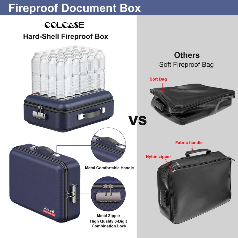 COLCASE Fireproof File Box, Hard Case Fireproof Document Organizer with