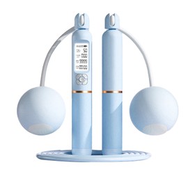 Cordless Jump Rope with LCD Display Counter and Large Ball Weighted Steel Wire Jump Rope for Home Indoor Outdoor Fitness Sky Blue