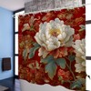 WODEJIA Red Peony Shower Curtain, Chinese Style Floral Embroidery Bathroom