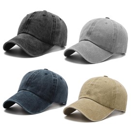 NUHEXRY 4pcs Gorras para Hombre y Mujer,100% Algodón Ajustable,Gorras Ajustables,Gorra Retro Lavadas de Correr,Cachuchas para Hombre de Deportiva,Intemperie（Negro+ Azul Marino+Caqui+Gris Claro）