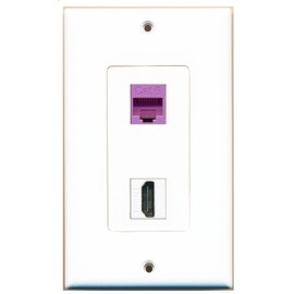 RiteAV 1 Port HDMI 1 Port Cat6 Ethernet Purple Wall Plate Oversized Jumbo MIDI