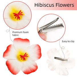 WOVOWOVO 5Pcs Hawaiian Flower Hair Clips 4” Hibiscus Plumeria Flower Hair Clips for Women Artificial Flowers Clips for Hair Luau Tropical Beach Accessories