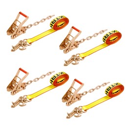 OXXTRIC 2" x 12' Tie Down Chain Ratchet Straps with RTJ Cluster Hooks Set,Heavy Duty Auto Transport Towing Strap with G70 RTJ Cluster Hooks Tow Chain Tail - 4Pcs