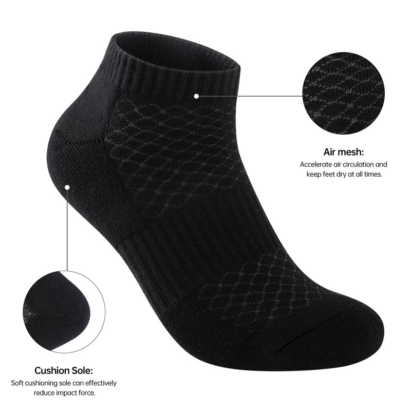Monxiery Mens 100% Cotton Cushioned Ankel Socks, Athletic Performance Running