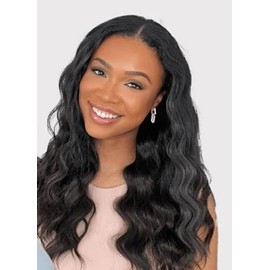 Curly V Part Wig 180% Density No Leave Out V Part Wigs Upgrade U Part Glueless Wigs for Black Women Premium Fiber & Remy Human Hair Blended, Realistic Look with True Scalp (Natural Black, 24 Inch)