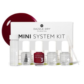 Dazzle Dry Mini Kit 4 Pasos Sistema - Fast Track Cherry, un clásico rojo cereza con matices azules. Crema de cobertura completa. (Kit de 5 piezas)