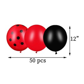 50pcs Red and Black Latex Balloons, 12 inch Black Polka Dot Red Latex Balloons for Ladybug Balloons Wedding Birthday Halloween Baby Shower Graduation Poker Card Party