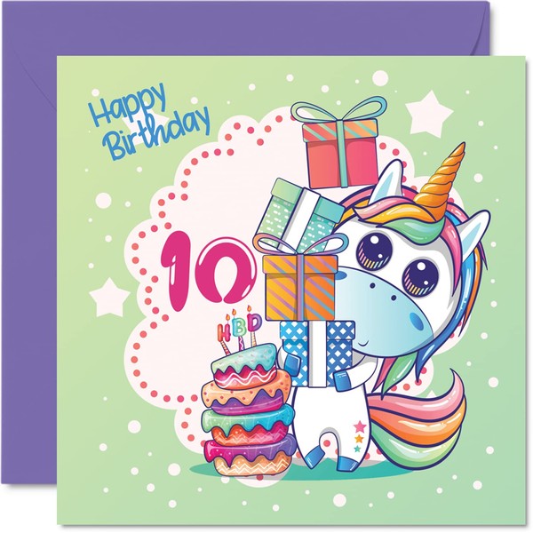 10th Birthday Card Girl - Magical Unicorn Birthday Card - Happy Birthday Card 10 Year Old Girl, Girls Birthday Cards for Her, 5.7 Inch Greeting Card for Daughter Niece Granddaughter Kid Children