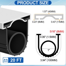MYFAMIREA 20FT Garage Door Seals Bottom Rubber, Pre-drilled Aluminum Track Retainer Kit Weather Stripping, U+O Ring Weatherproof Threshold Strip Replacement Bottom for Garage Door, 1.57" Width, Black