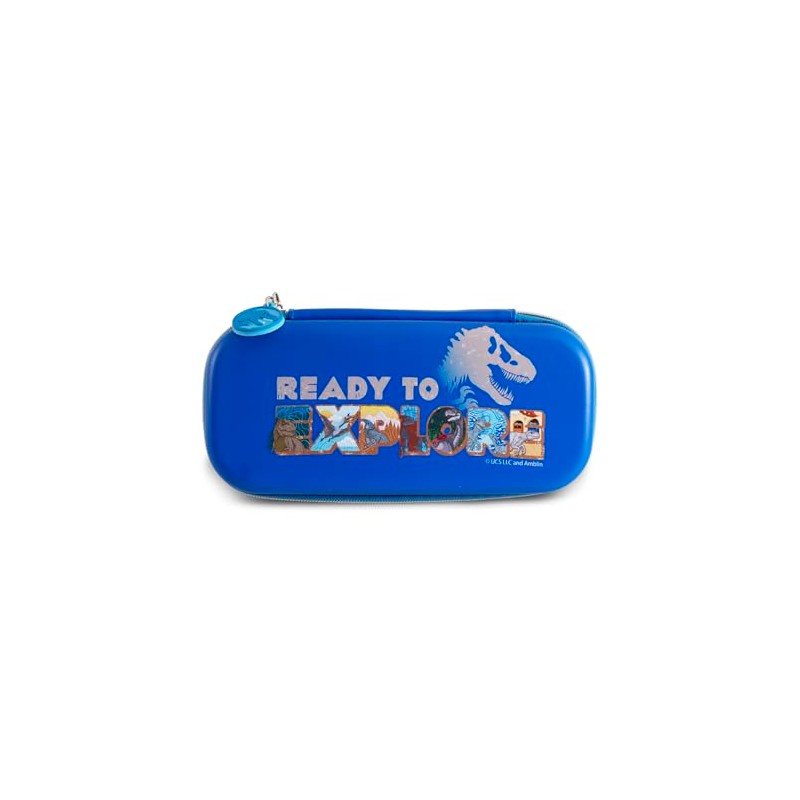 Estuche Escolar estilo Dinosaurio, Lapicera Color Azul, con Compartimentos Internos