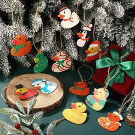 48 Pcs Christmas Wooden Duck Ornament Holiday Duck Tree Ornaments Xmas Duck Hanging Ornament Santa Snowman Elf Christmas Characters Duckies for Christmas Tree Party Themed Decoration