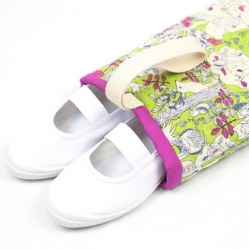 Shoe Bag, Small, Forest Treats Lime, Shoe Case, Gusset, Quilted,