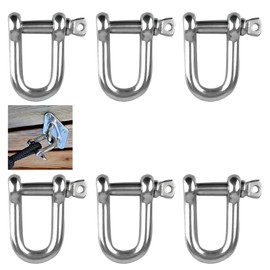 Shackle D Shape, Stainless Steel D Ring Shackle, Pack of 6 M8 D Shackles, D Ring Shackles, Straight, D Shackle, Stainless Steel Shackle, Lock Shackle, for Rigging Cords Attachments