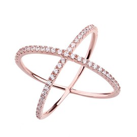 LEMON GRASS Womens Criss Cross Ring X Ring Micropave CZ Inlay 14K Rose Gold Plating Size 8
