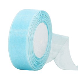 45 m Organza Ribbon, Light Blue, 38 mm Wide, Chiffon, Gift Wrapping, Decorative Ribbon, Tulle Ribbon for Christmas, Wedding, Christening, Birthday