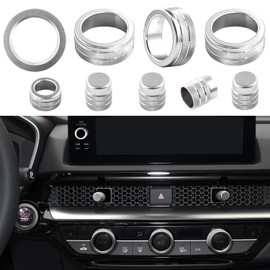 LOCOY Air Conditioning Vent Knob Cover for Honda Civic Accessories 2022-2024 2025, for CRV 2023 2024 2025 Start Stop Push Button Ring, Vent Lever Trim, AC Switch/Volume Knob Cover (9pcs Silver)