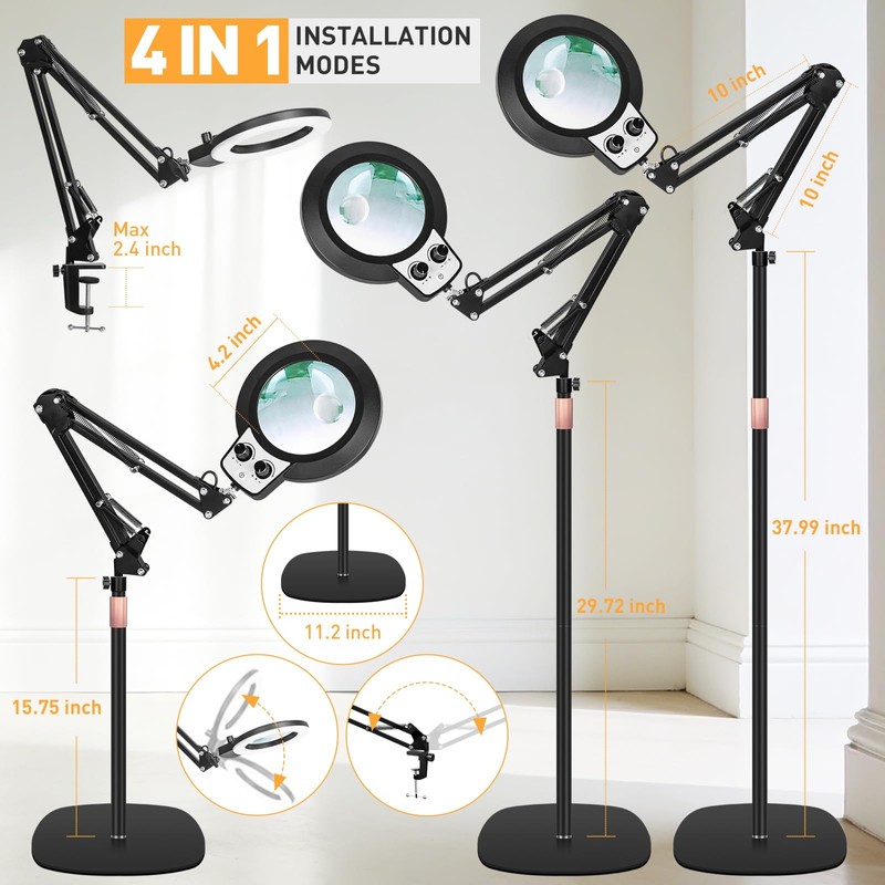 KMDES 12X&30X Floor Magnifying Glass with Light and Stand, 2
