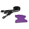 Black Student Lanyard with Double Sided Card Holder (Purple)