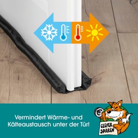 EASYmaxx Draught Excluder Double-Sided 12 x 90 cm | Door Seal for Maximum Insulation | Suitable for All Standard Doors | Can be Cut to Size | Stops Draughts, Dust, Insects [Black]