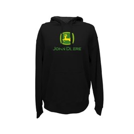 John Deere Men's Standard Trademark Logo Core Hood Pullover Fleece, Black, Medium