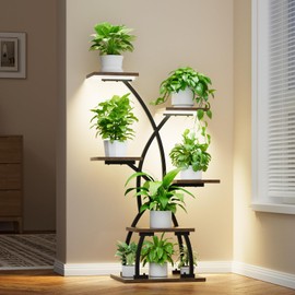 JUSTOGO Plant Stand Indoor with Grow Lights - 6 Tiered Plant Shelf Indoor, 36“ Corner Plant Stands for Indoor Plants Multiple, Metal Curved Flower Holder Display Rack for Patio, Balcony, Home Decor